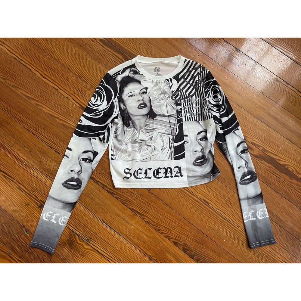 Official Selena Quintanilla Collage Mesh Long Sleeve Crop Top Y2K Size M